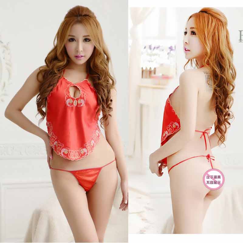 性感鏤空情趣內衣 刺繡肚兜誘惑性感露背丁字褲