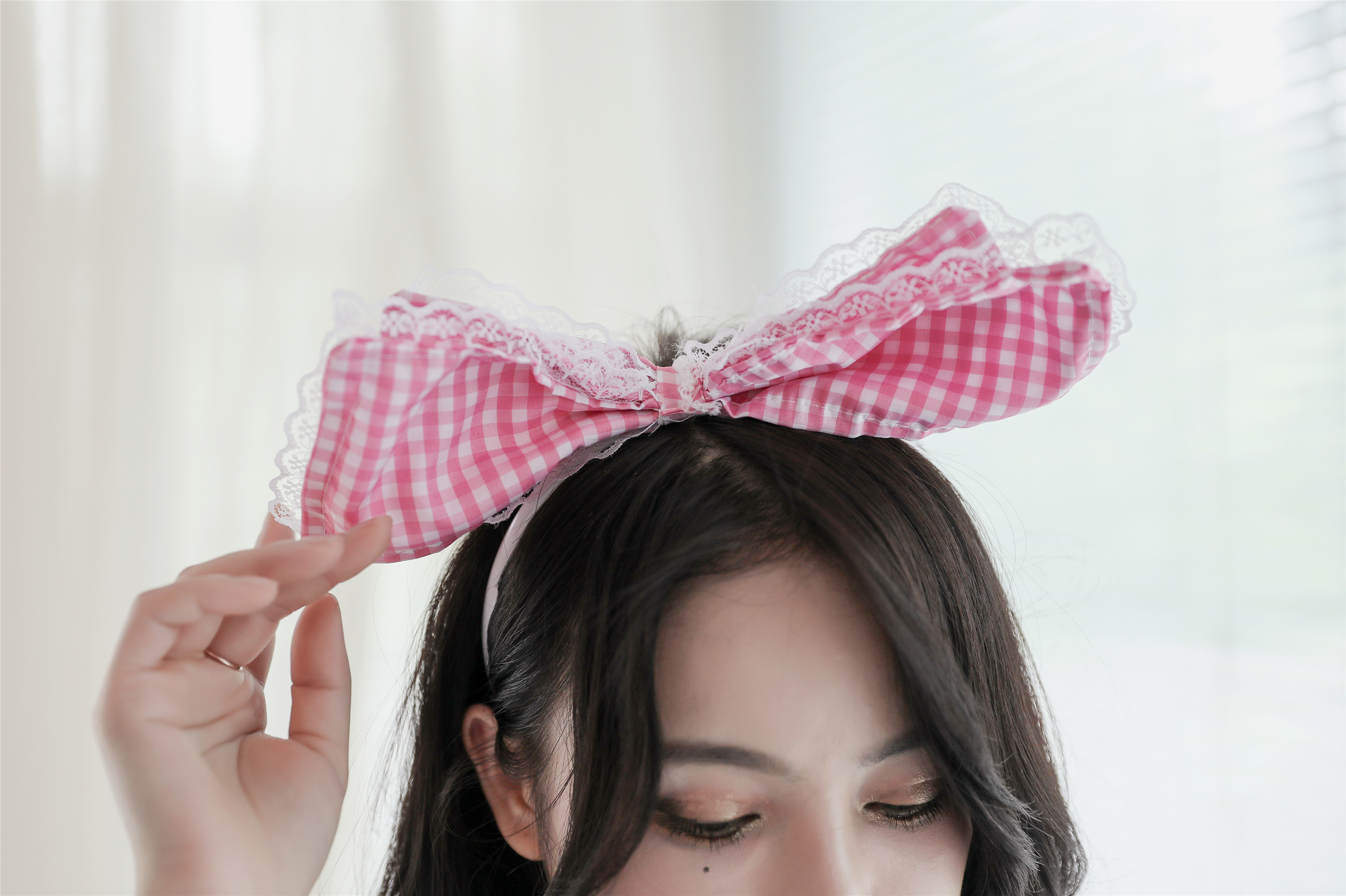 趣愛閣-買成人用品情趣內衣：香黛兒5010粉格藍格鏤空分體女仆誘惑制服情趣內衣