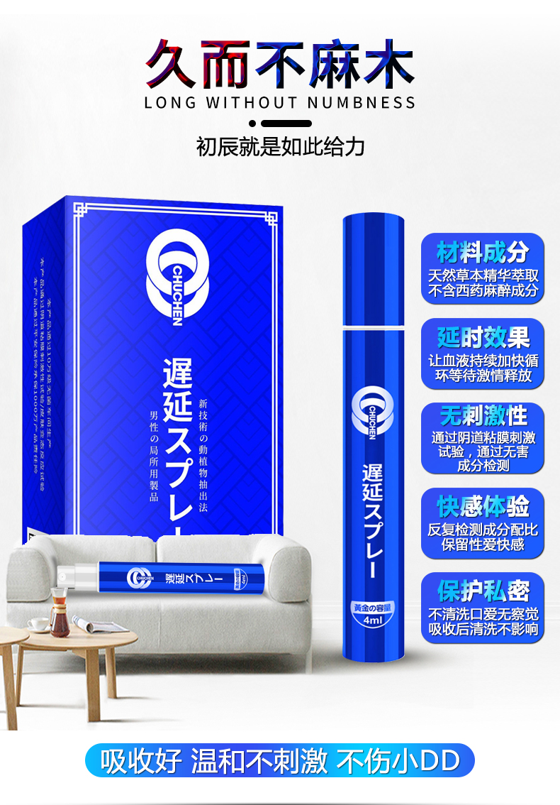 趣愛閣-在淘寶開成人用品店延時噴劑：初辰外用延時噴劑(藍金版4ML)延時噴劑