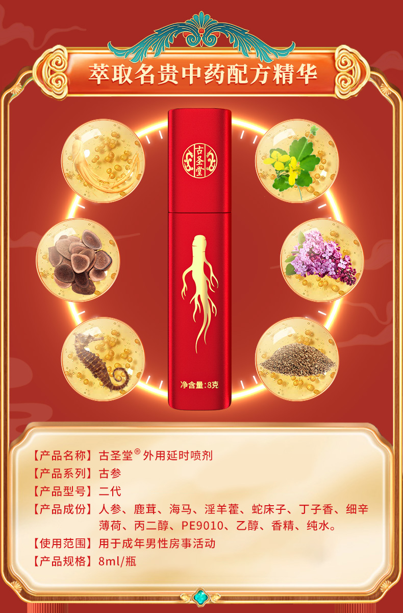 趣愛閣-成人用品批發城延時噴劑：古圣堂外用延時噴劑古參系列延時噴劑